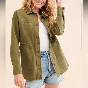 Anthropology, Crochet-Back Denim Utility Jacket